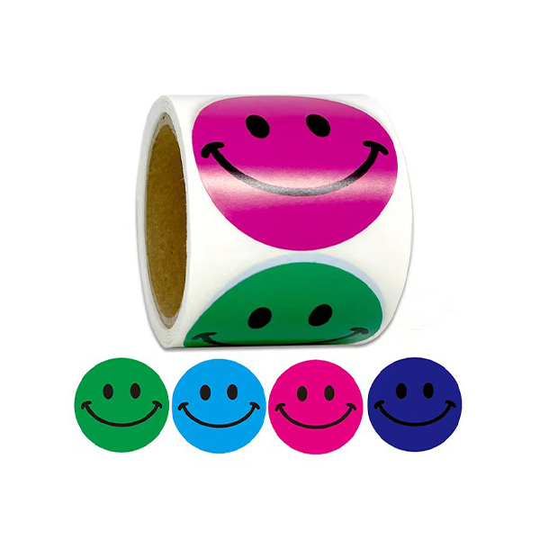 Wholesale Custom 500 per Roll 1 inch Multi-color Heart Happy Smiley Face Packing Sticker