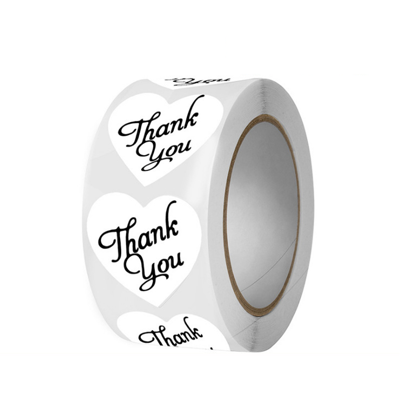 Heart-shaped 1 Inch Thank You Stickers Roll Round Stickers 500 PCS for Hand Gift Packaging