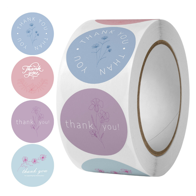 Amazon Hot Sale Printed Roll Adhesive Paper Round Thank You Label Stickers for Small Business