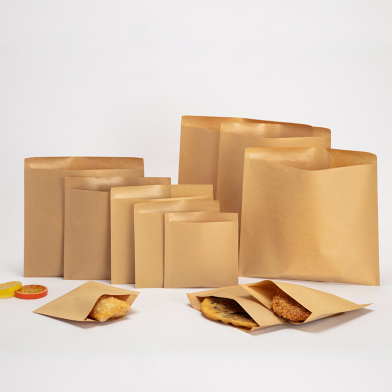 Food Grade Greaseproof Custom Brown Small Wax Coated Kraft Food Paper Bags For Hamburger Sandwich