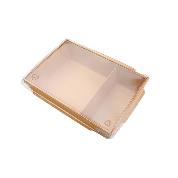 Disposable Custom Paper Packaging Double compartment Salad Sushi Packaging Food Paper Box with Anti fog cover