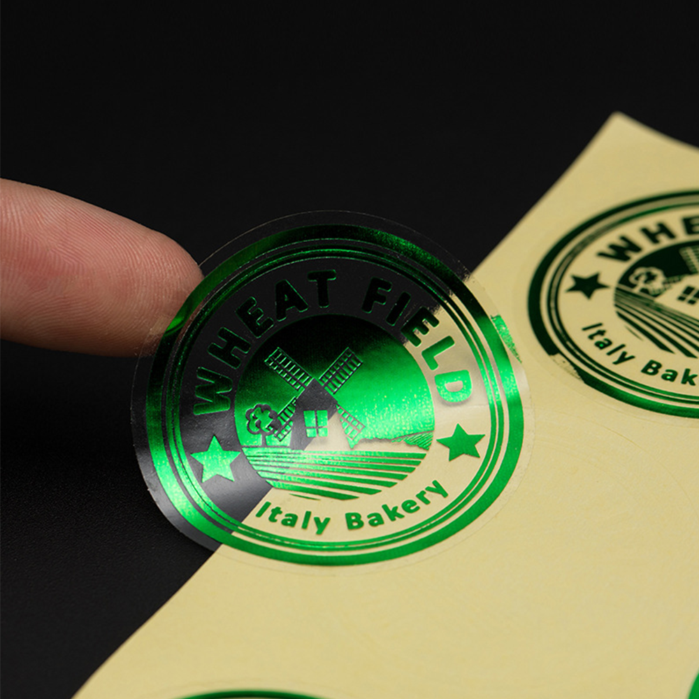 Round Custom Printing Waterproof Vinyl Adhesive Stickers Green Gold Transparent Label Stickers