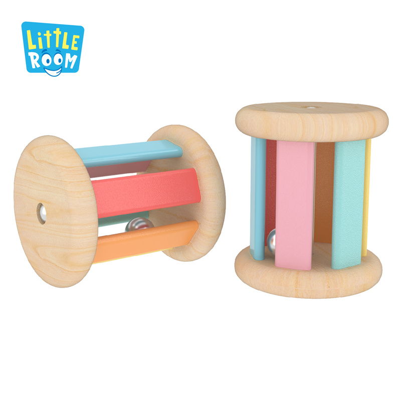  Little Room Baby Rattle | Colorful Rolling Wooden Rattle with Bell For Babies