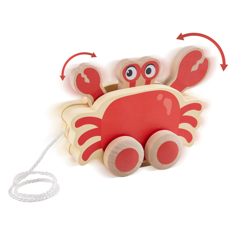 Little Room Crab Pull-Along | Wooden Marine Animal Pull Toddler Toy | Moving Claws