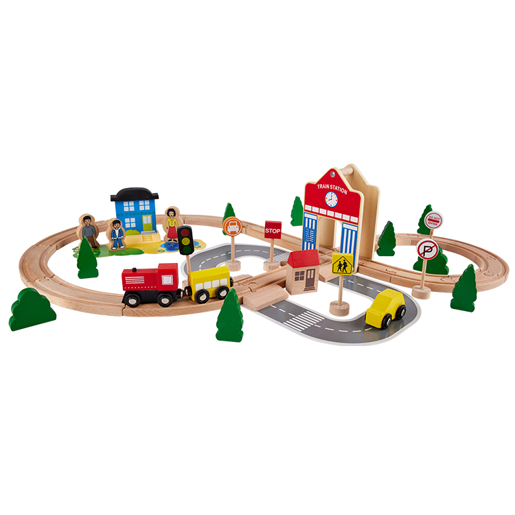 Little Room Train Station | Wooden Railway Toy Set Combine with Road Section