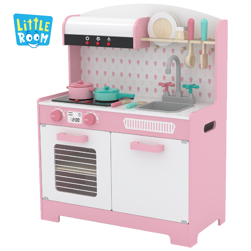 Little Room Kids Pretend Cooking Set Pink Wooden Kitchen Toys Play Set With Sound And Light