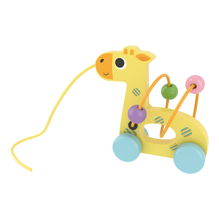 Little Room Giraffe Beads Pull-Along | Wooden Animal Pull Toddler Toy | Sliding Beads