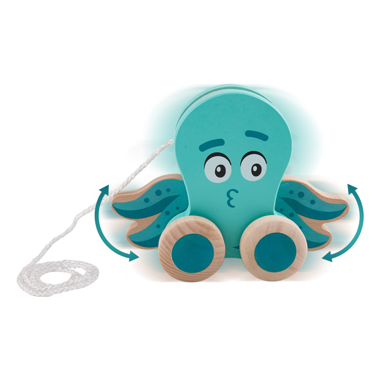 Little Room Octopus Pull-Along | Wooden Marine Animal Pull Toddler Toy | Moving Feet