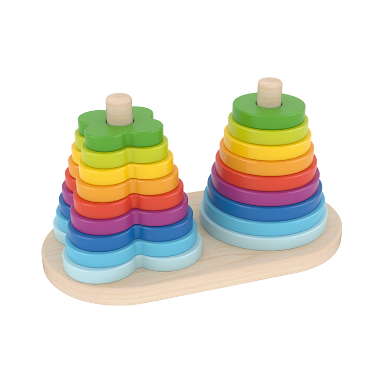 Little Room Double Rainbow Stacker | Wooden Ring Set | Toddler Game