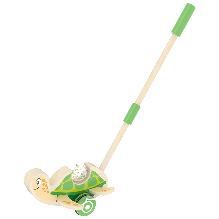  Little Room Turtle Push Along | Wooden Push Along Baby Walking Turtle, Playful Kids Toy With Detachable Stick