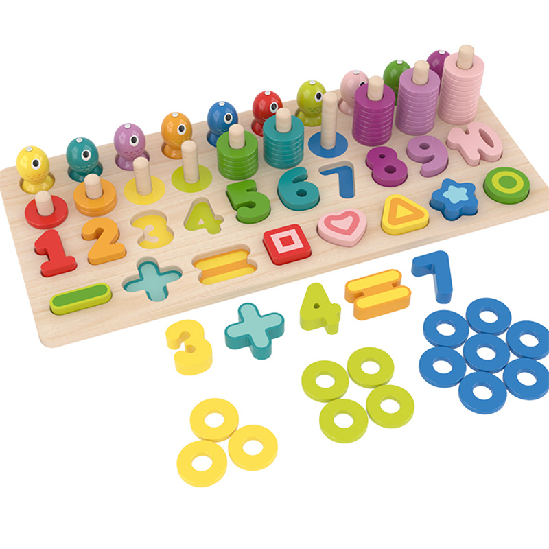Counting Shape Stacker | Wooden Count Sort Stacking Tower with Wood Colorful Number Shape Math Blocks for Kids Preschool Educational Toddlers Toy