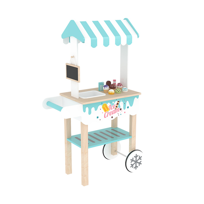 Little Room Children Intelligence Pretend Food Kitchen Game Set Wooden Icecream Cart Truck Toys Ice Cream Toy