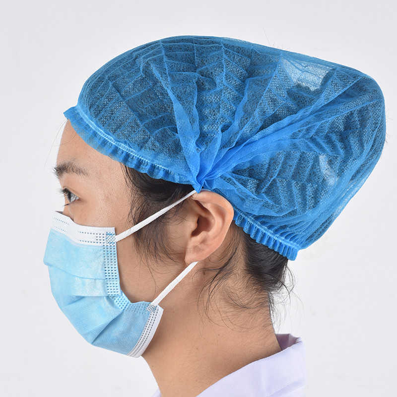 Disposable PP Nonwoven Strip bar Cap Blue Medical Bouffant Head Cover Customization Round Mop Caps