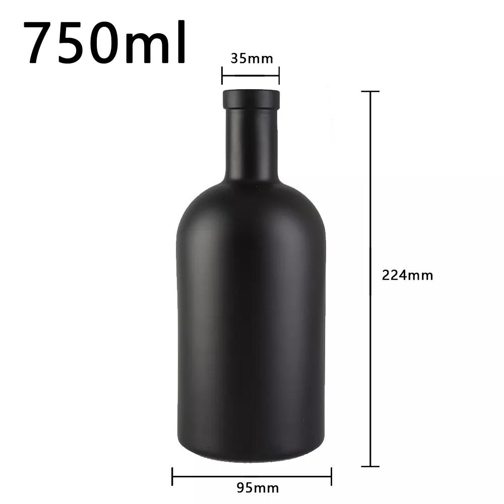 200ml 375ml 500ml 750ml 1000ml empty flint black glass liquor wine Whisky Vodka tequila bottle with sealed cork lid