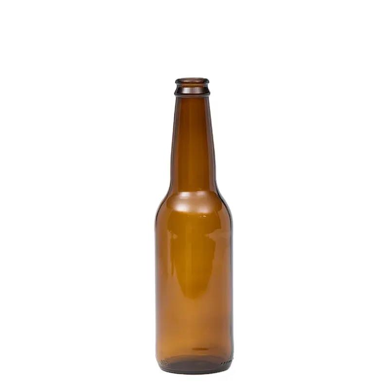 Amber beer bottle 250ml long neck design beer bottle with crown cap top in stock