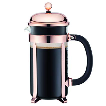 BODUM Chambord 8 Cup French Press Coffee Maker, Copper, 1.0l, 34 Oz, Pavina Glass Set, 2Pieces