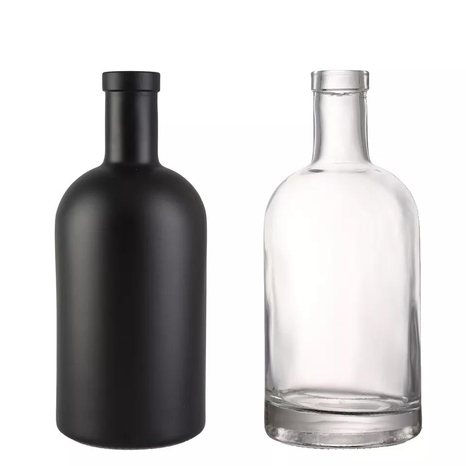  200ml 375ml 500ml 700ml 750ml 1000ml Empty round Vodka Spirit Whisky Wine Glass Bottle for Liquor with cork