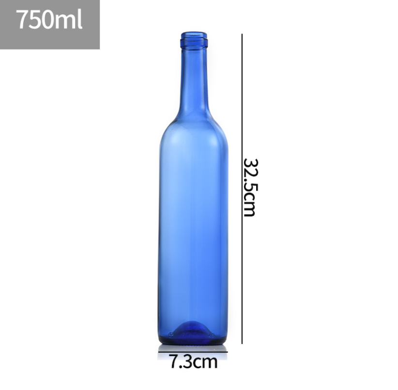 Wholesale Empty 750ml clear amber green round glass bordeaux wine bottles with cork stopper lid
