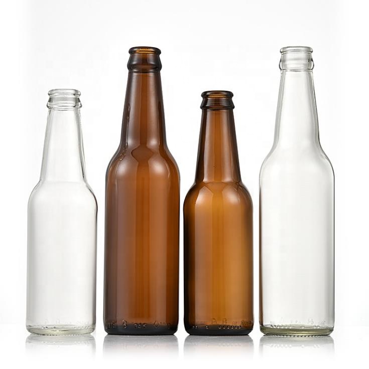 Empty Amber Brown Glass Beverage Beer Bottle with Crown Cap