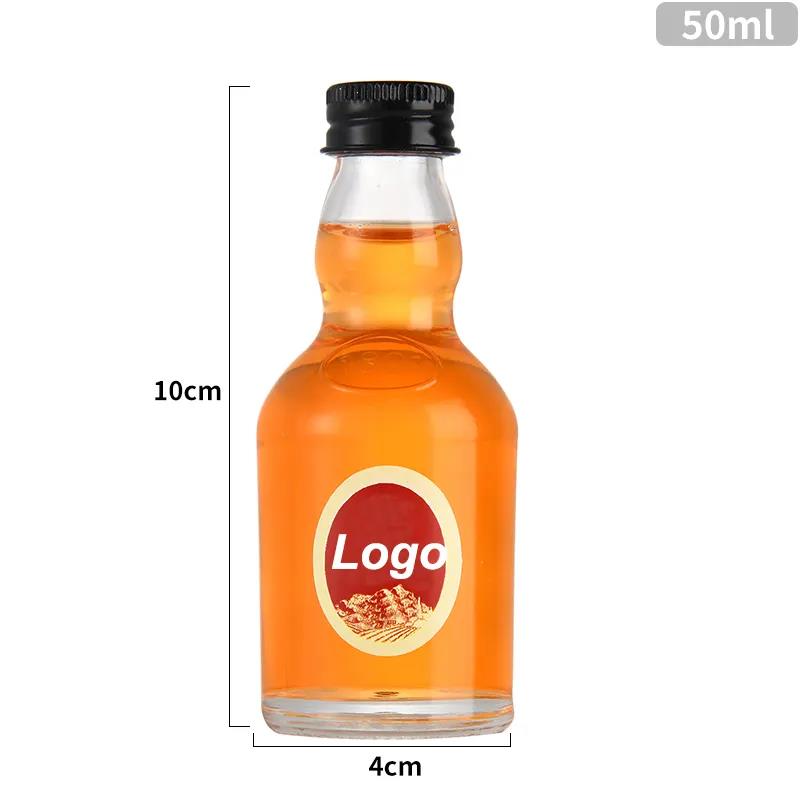 Custom Transparent 50ml Small Mini Glass Fancy Liquor Wine Bottle with Screw Cap