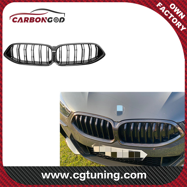 Car Grill High Quality Carbon Fiber  Gloss Black Double Slats Bumper Grill For BMW 8 Series G14 G15 G16 front Grille 2021+