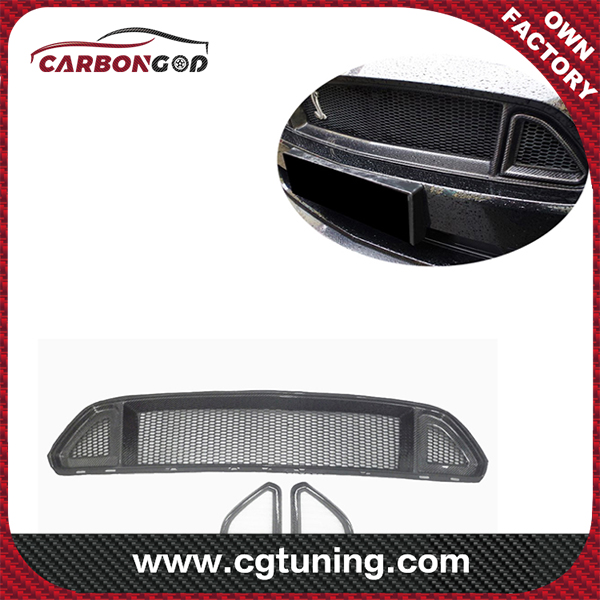 Fits 2015-17 Mustang Front Bumper Grille R Style Carbon Fiber Front Bumper Grille Trim Cover For Ford Mustang