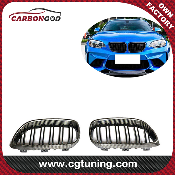 Customization Carbon Fiber Dual slats Front Grille Grill For BMW F22 M235i M240i F87 M2 14+