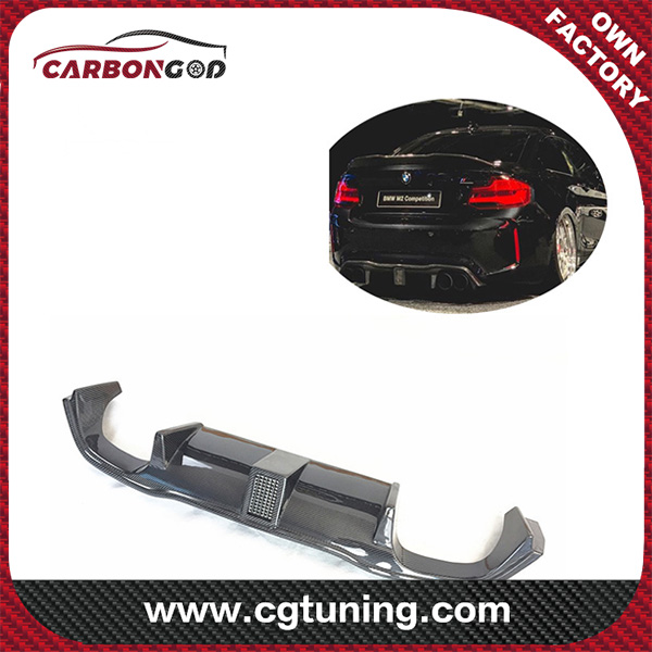 Hottest! 16-19 RCF style Carbon Fiber Rear Bumper Diffuser with LED Spoiler For BMW F87 M2 M2C