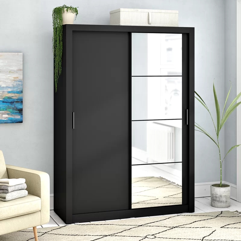 Wholesale Bedroom Home Furniture Laminated Particle Board black Wardrobe with Mirror