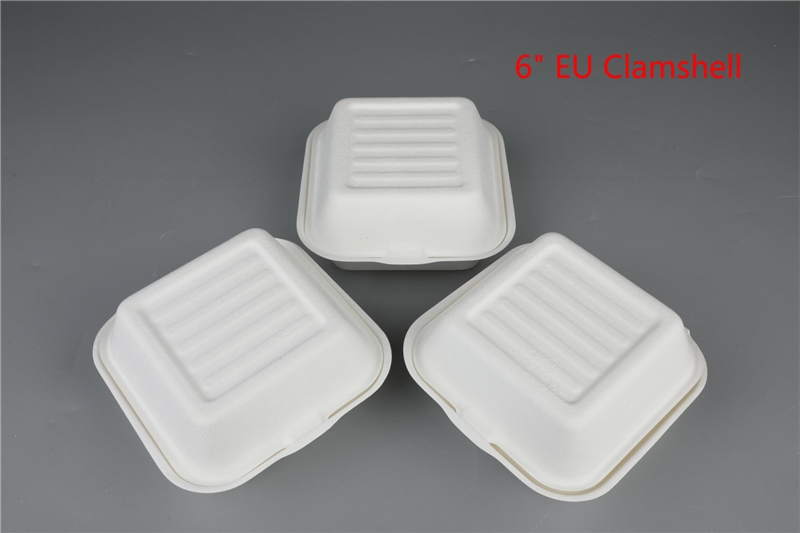 6" EU/US Hamburger Clamshell Biodegradable Compostable Bagasse Tableware 