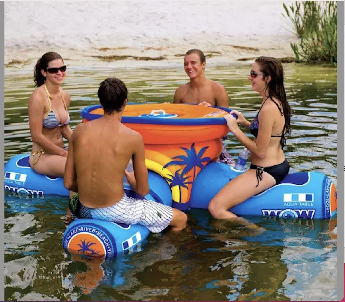Custom inflatable floating island with ice bucket table swimming pool lake river floating 2-4 people island