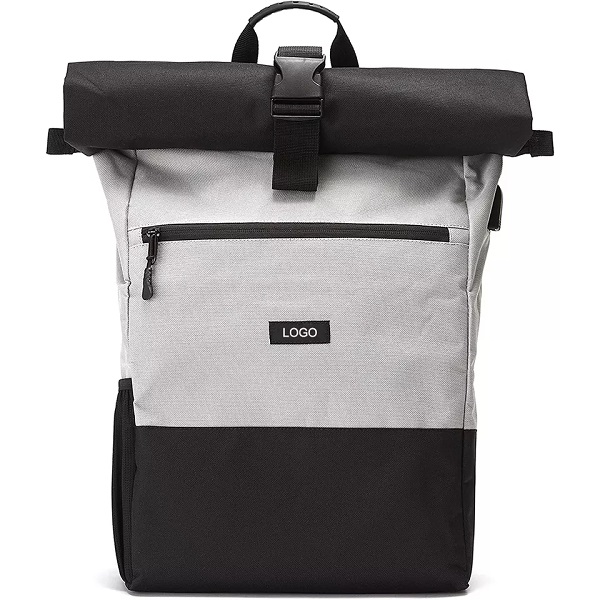 Custom Black Print Design Women Recycled Rolltop Backpack Casual Sports Laptop Backpacks