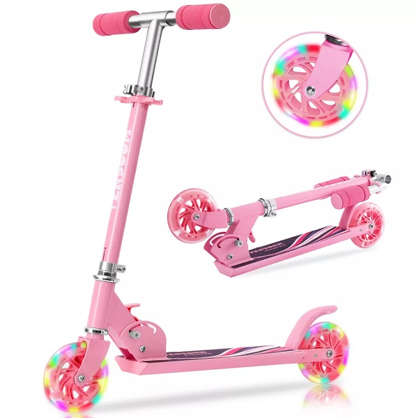 Scooters for Kids 2 Wheel Folding Kick Scooter for Girls Boys, 3 Adjustable Height, Light Up Wheels for Children 3 to 14 Years
