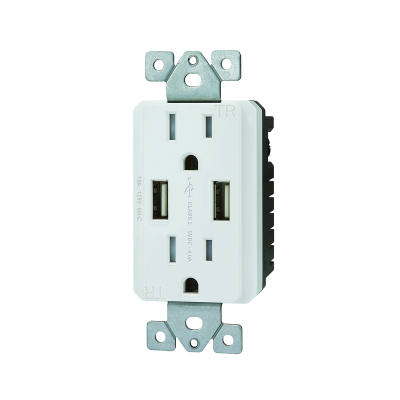 Dual USB Charger 4.0A with 15A Tamper-Resistant Duplex Receptacle DWUR-15