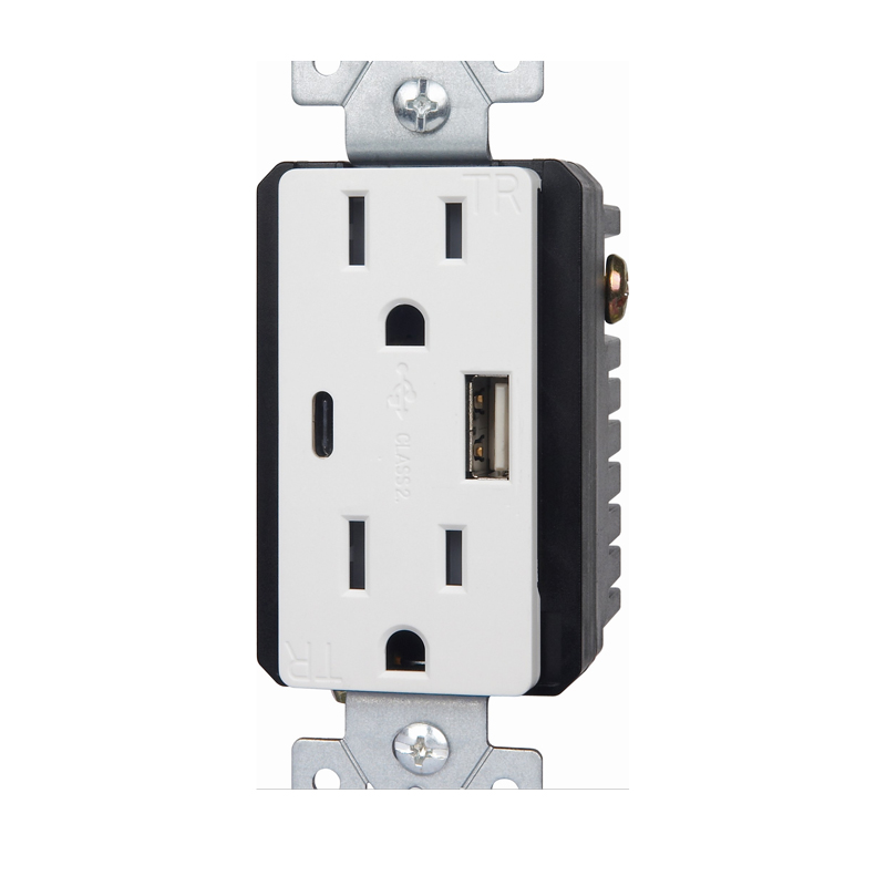 Type-A & Type-C USB Ports with 15A TR Receptacles DWUR-15-1A1C-CC3.6
