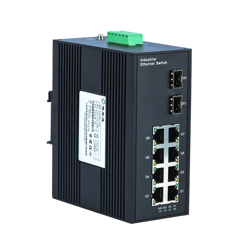 Din Rail Gigabit managed industrial switch 8 gigabit RJ45 ports + 2 SFP fiber switch