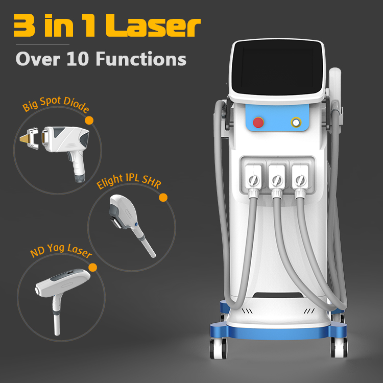 CE approved 3 in 1 multifunction beauty machine IPL+RF+Nd Yag+dioden 808 alexandrite diode laser hair removal