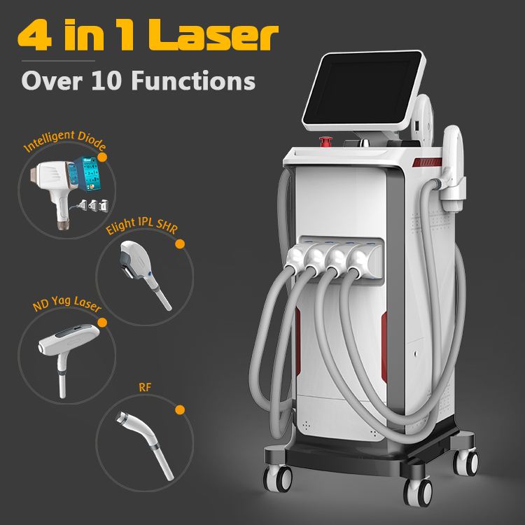 Multi-function diode laser + ipl opt e-light + q switch nd yag laser + rf radio frequency beauty laser machine