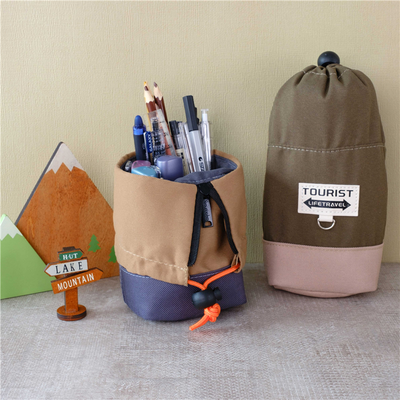 MK-7506 Rope Tighten Stationery Pockets Pen Bag Canvas School Pencil Bag