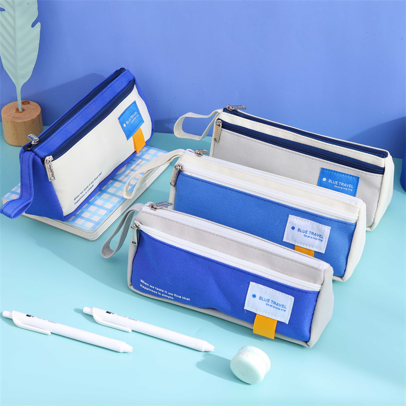 Blue Travelling Double Layer Multifunction Pencil Bag