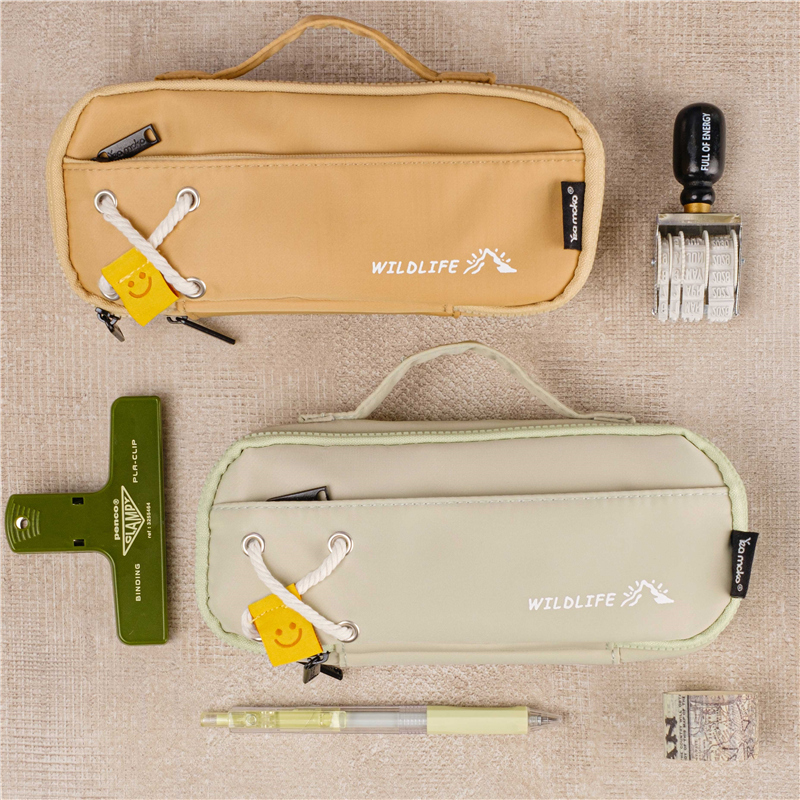 MK-7702 Handheld Double Layer Pencil Bag Canvas Pen Bag  Multi-functional Stationery Pocket