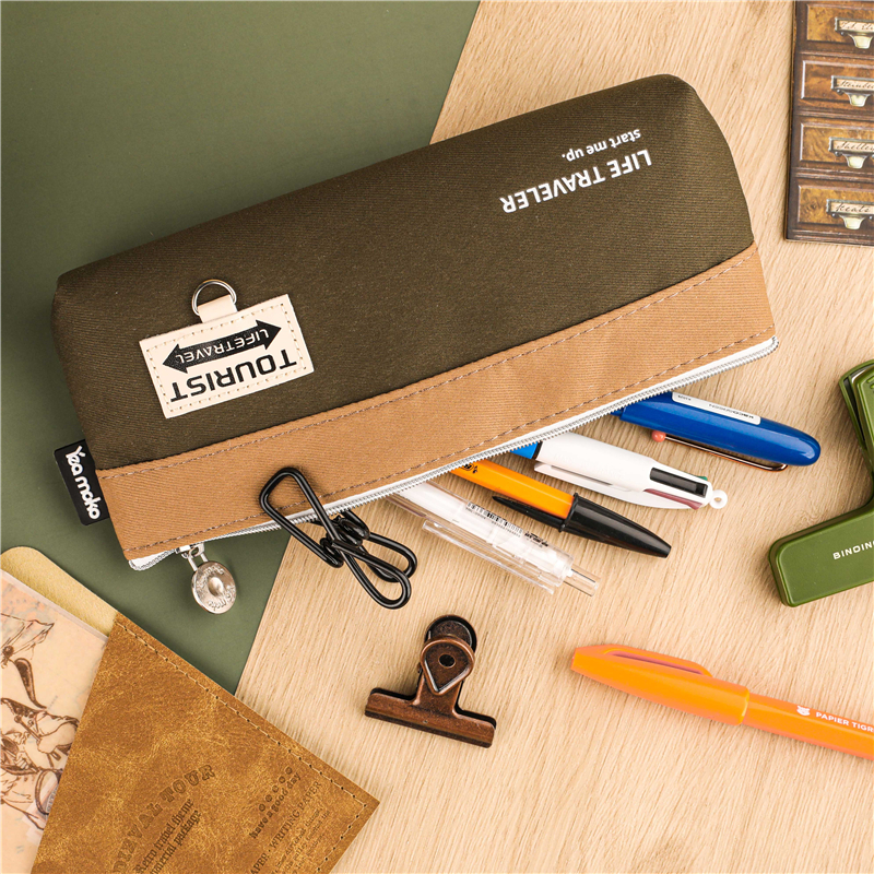 MK-7509 Big Triangle Pen Bag Canvas Pencil Case Stationery Bag