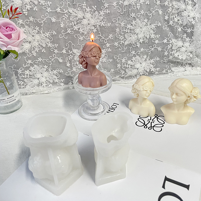 J6-195 Masked Girl Plaster Figure Sculpture Silicone Mold DIY Figure Aromatherapy Candle Ornaments Stone Mold