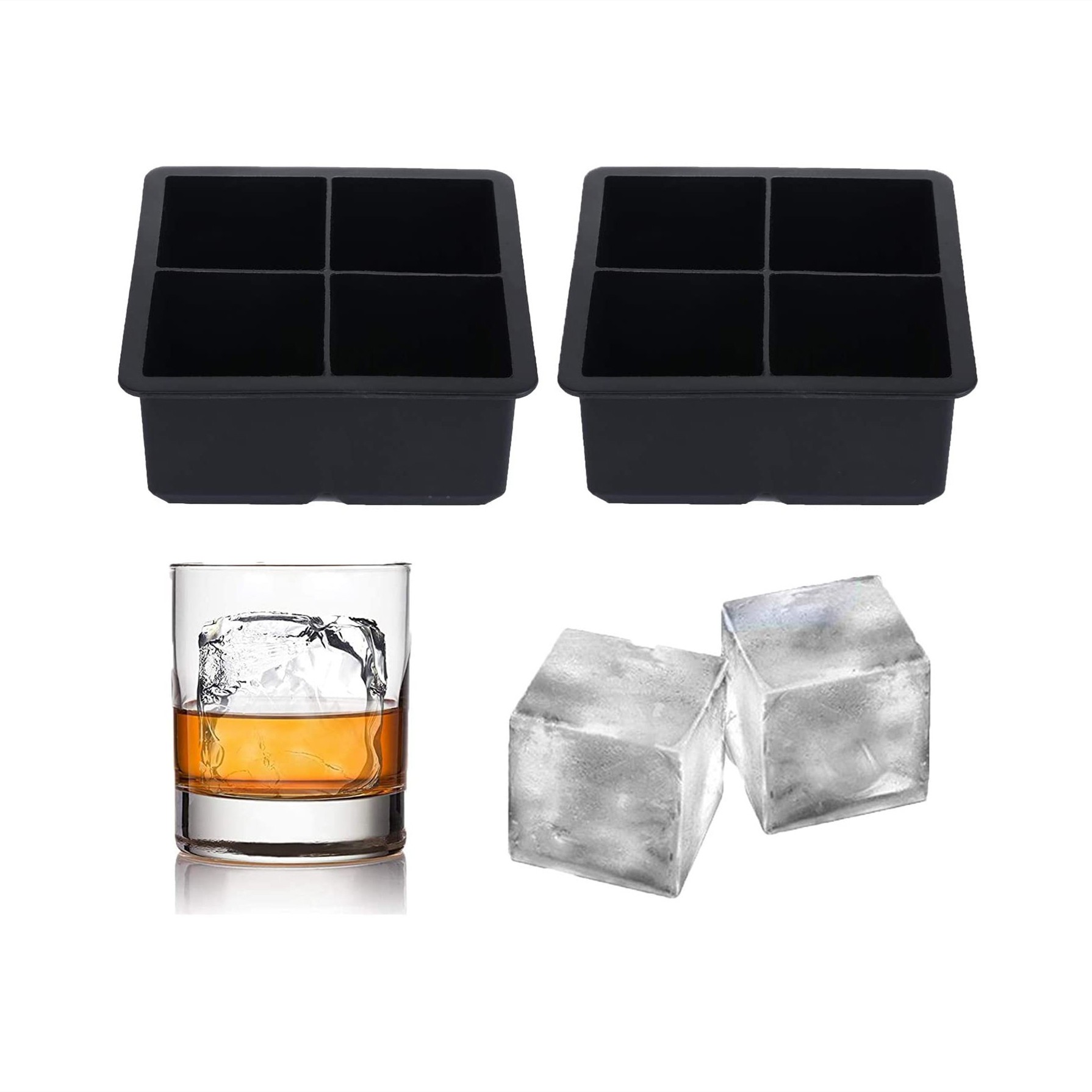 Hot Selling Food Grade Large Silicone  Ice Cube Trays With Lids Silicone Square Ice Cube Tray