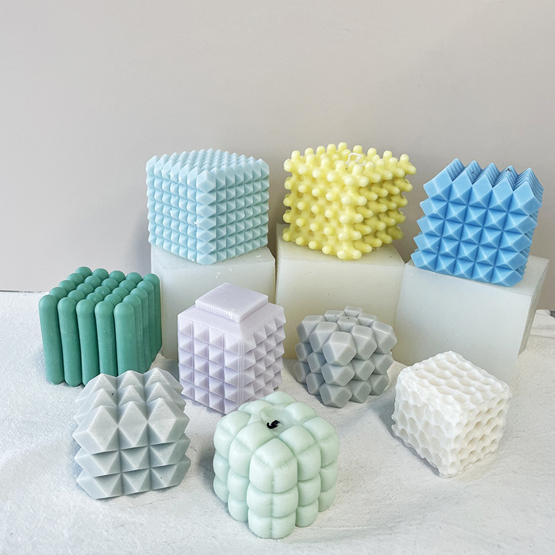 J141 Handmade Scented Candle DIY Art Square Cube Silicone Mold Honeycomb Pattern Candle Mold