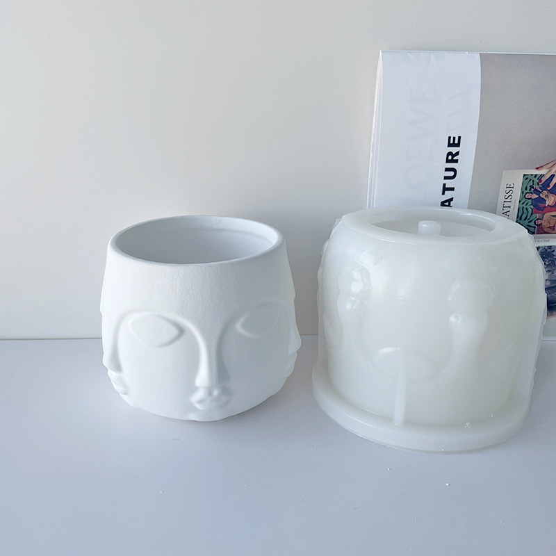 J2128DIY Living Room Abstract Decoration Vase Silicone Mould Multi-faceted Human Face Plaster Flower Pot Silicone Mold