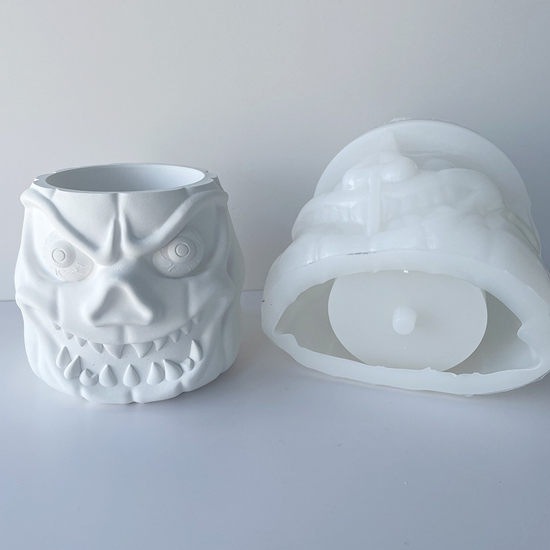 J2129 New Home creative Plaster Flower Pot Mold Crystal Drip Plaster Ghost Face Flower Pot Silicone Mold