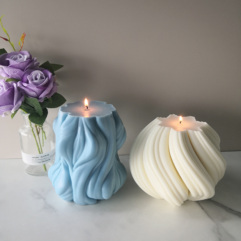 J1148 New Design Irregular Geometric Wave Twirl Candle Mould Taper Abstract Art Wavy Stripe Pillar Candles Silicone Mold