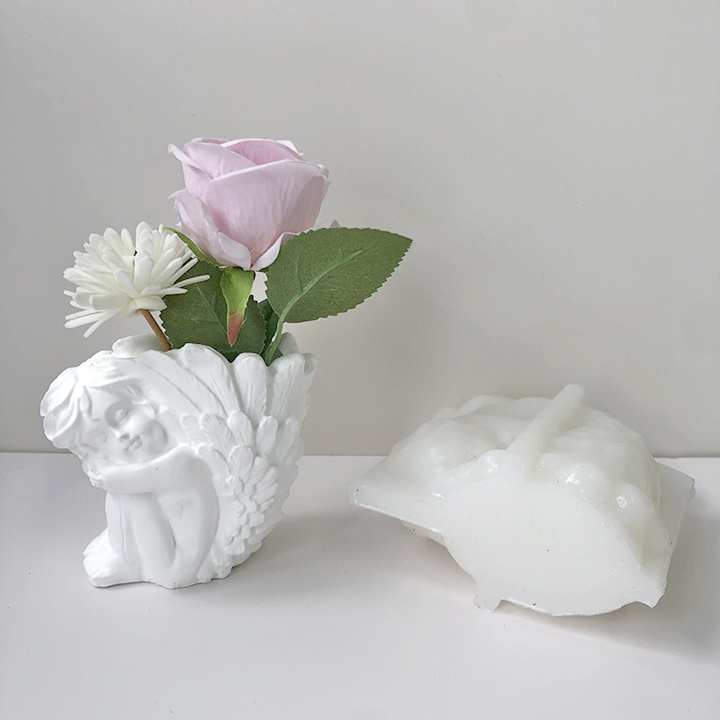 J2124 3D Angel Wings Plaster Drip Resin Flower Pot Silicone Mold DIY Plaster Cement Ornament Mold