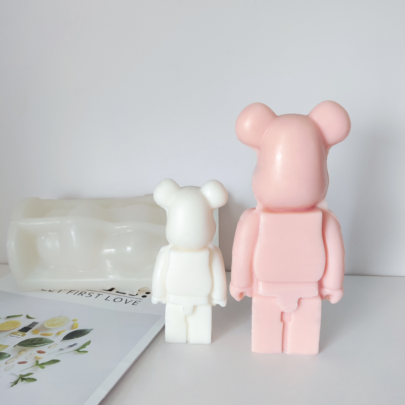J1165 Hot Sell Home Decoration Crystal Epoxy Resin Fashion Bear Mold Cute Small Size Bear Candle Silicone Mold